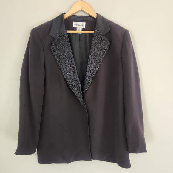 BLOOMINGDALES Women's Blazer Size 16 Black Shoulder Pads Beaded VTG Whimsigoth - Picture 1 of 10
